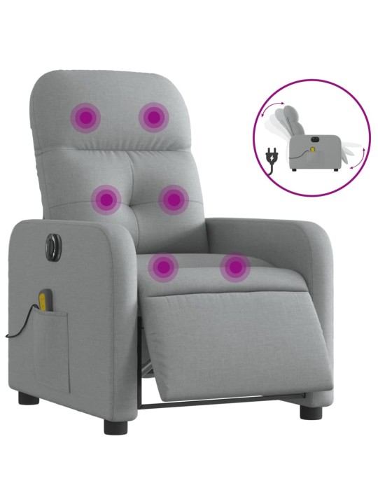 Elektrické masážní polohovací křeslo světle šedé textil
