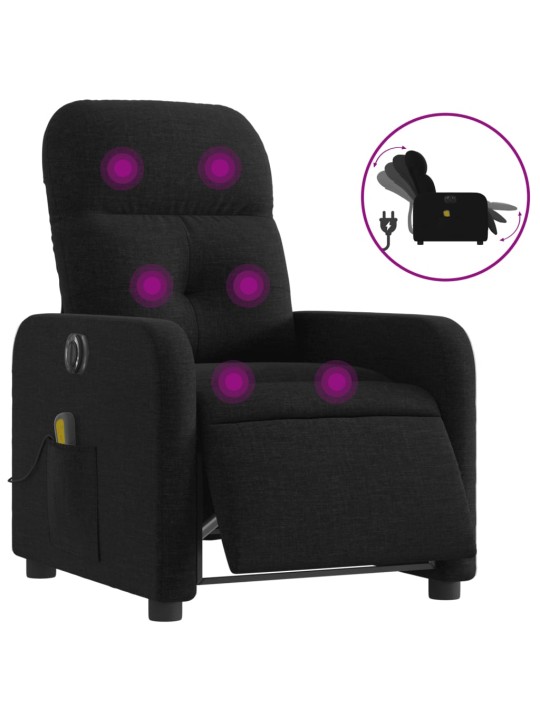 Elektrické masážní polohovací křeslo černé textil