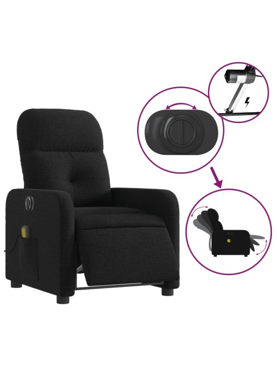 Elektrické masážní polohovací křeslo černé textil