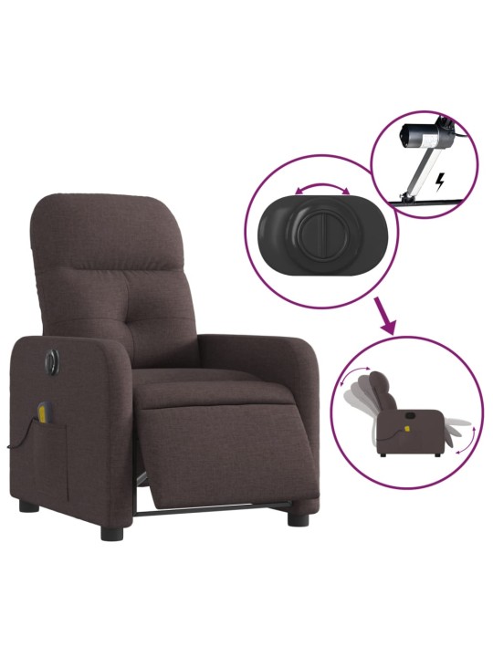 Elektrické masážní polohovací křeslo tmavě hnědé textil