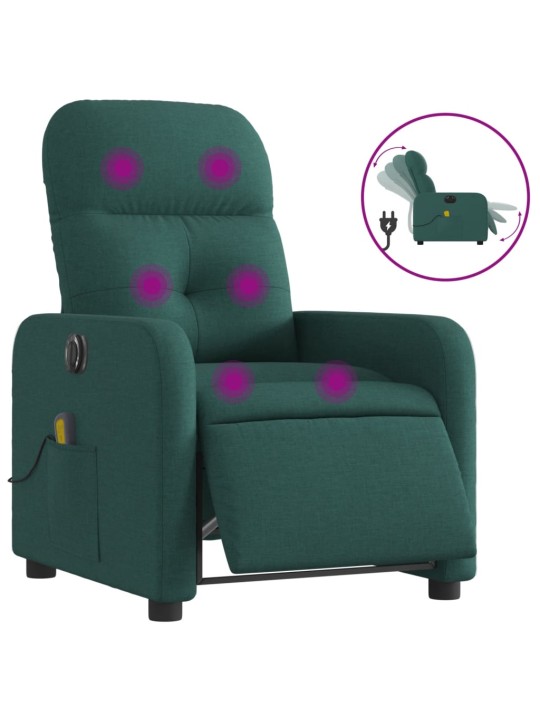 Elektrické masážní polohovací křeslo tmavě zelené textil