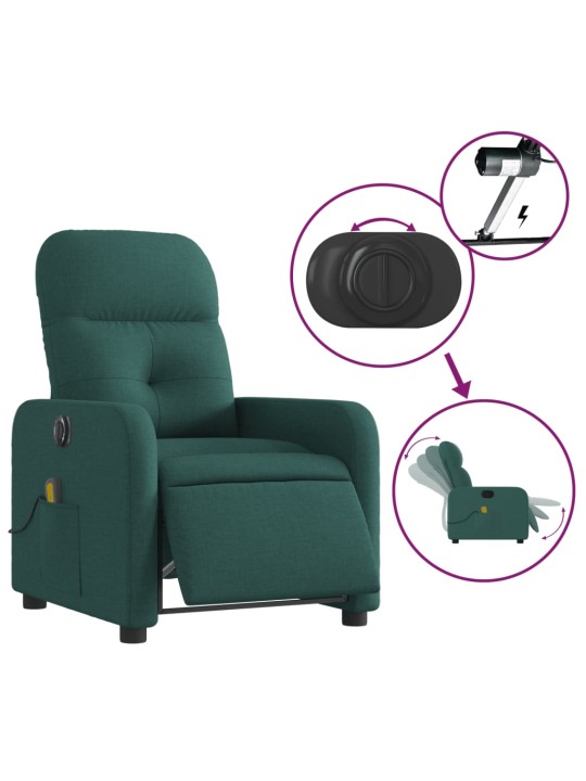 Elektrické masážní polohovací křeslo tmavě zelené textil