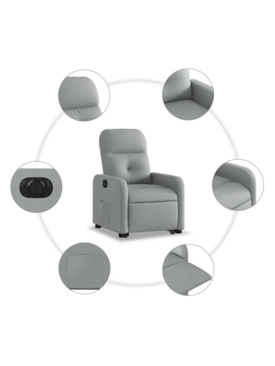 Elektrické zvedací polohovací křeslo světle šedé textil