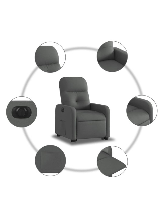 Elektrické zvedací polohovací křeslo tmavě šedé textil