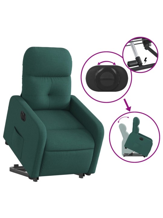Elektrické zvedací polohovací křeslo tmavě zelené textil
