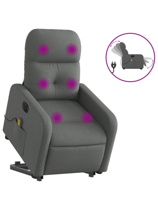 Elektrické zvedací masážní polohovací křeslo tmavě šedé textil