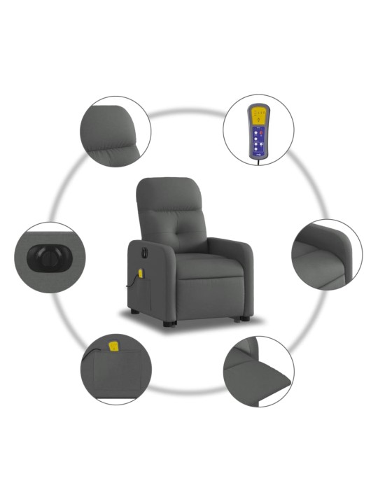 Elektrické zvedací masážní polohovací křeslo tmavě šedé textil