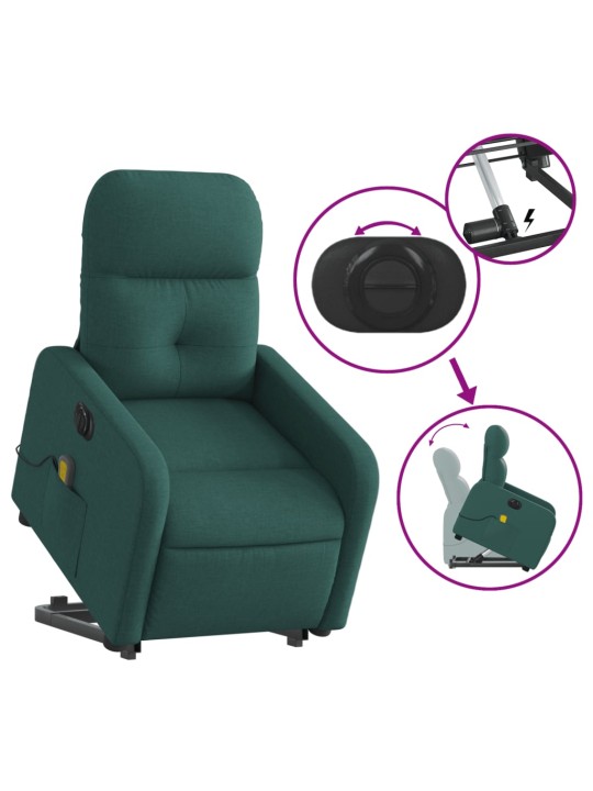 Elektrické zvedací masážní polohovací křeslo zelené textil