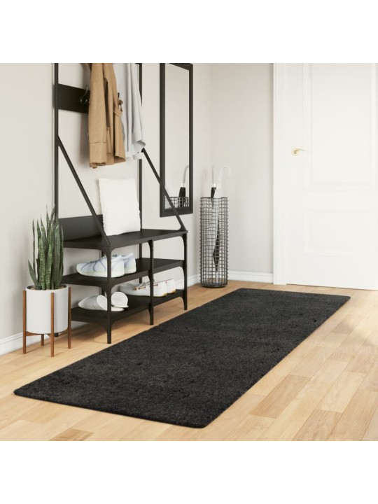 Koberec PAMPLONA s vysokým vlasem moderní antracitový 80x250 cm