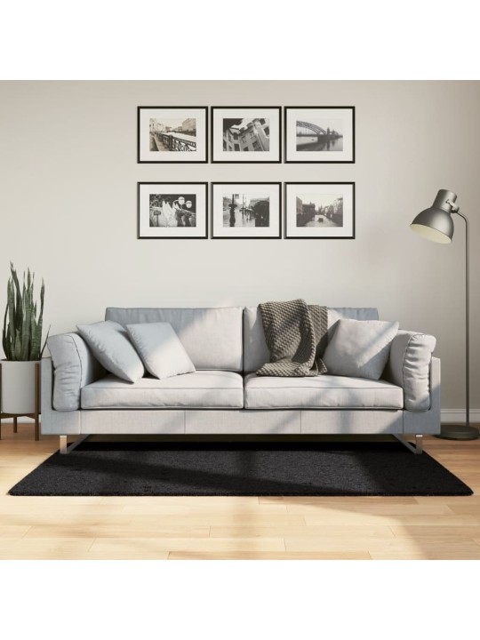 Koberec pamplona s vysokým vlasem moderní černý 80 x 150 cm