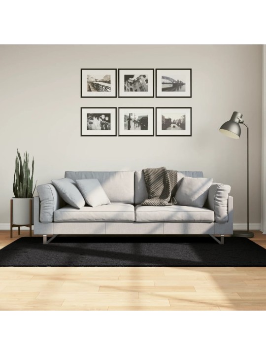 Koberec pamplona s vysokým vlasem moderní černý 100 x 200 cm