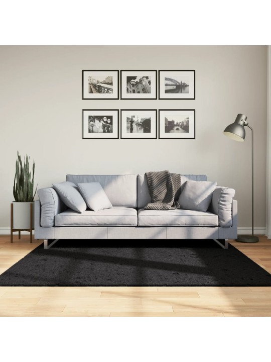 Koberec pamplona s vysokým vlasem moderní černý 160 x 160 cm