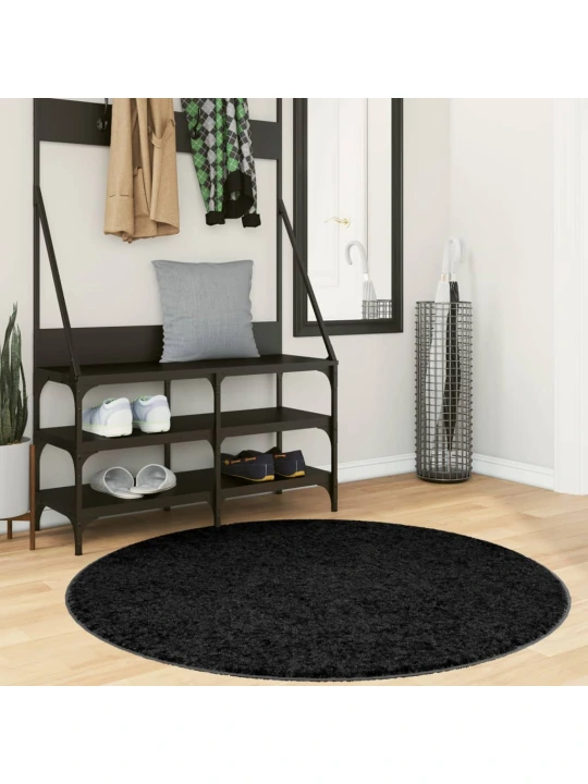 Koberec pamplona s vysokým vlasem moderní černý ø 120 cm