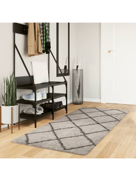 Koberec s vysokým vlasem moderní béžový a antracitový 80x200 cm