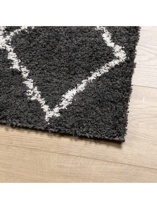 Koberec s vysokým vlasem moderní černý a krémový 80 x 200 cm