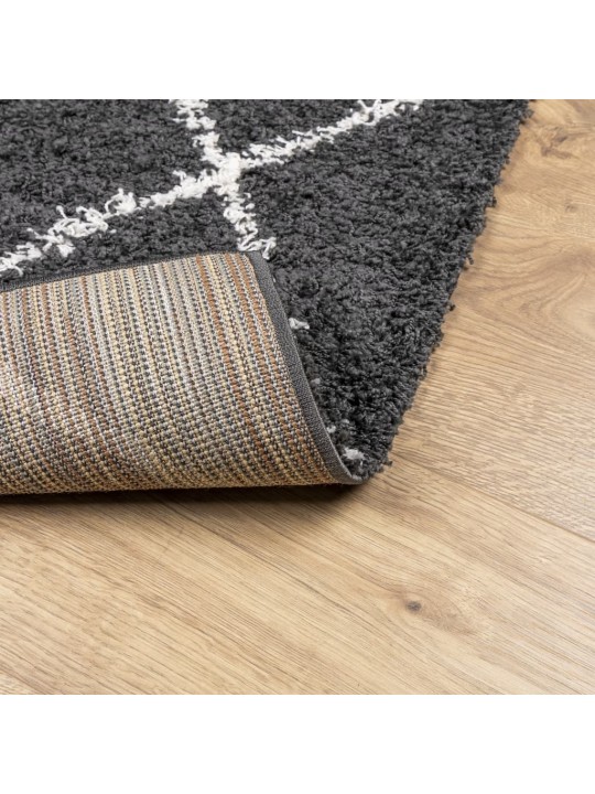 Koberec s vysokým vlasem moderní černý a krémový 80 x 200 cm