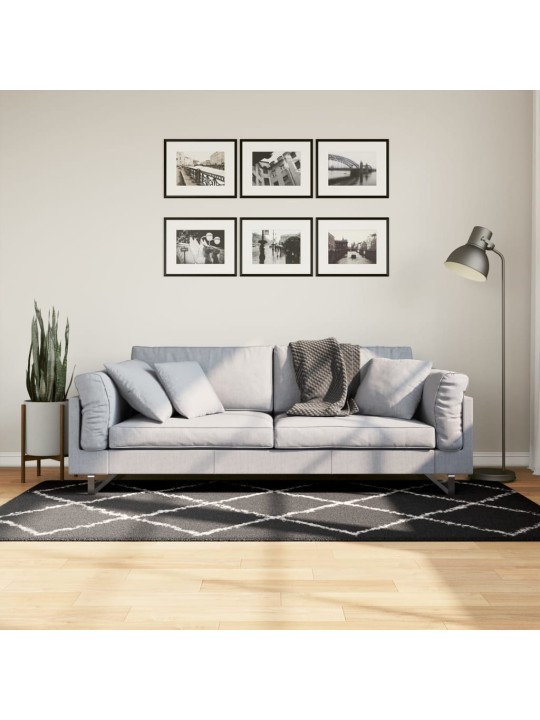 Koberec PAMPLONA s vysokým vlasem černý a krémový 100 x 200 cm
