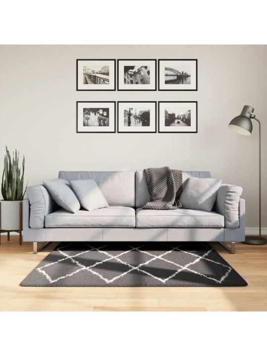 Koberec pamplona s vysokým vlasem černý a krémový 120 x 120 cm