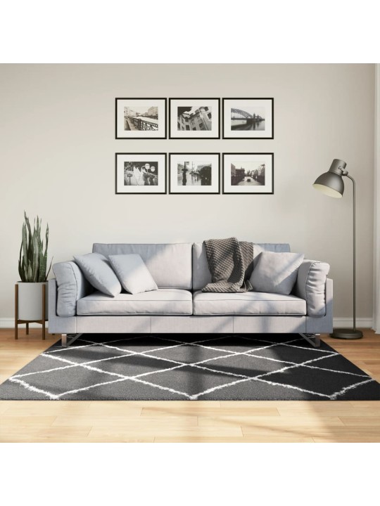 Koberec pamplona s vysokým vlasem černý a krémový 160 x 160 cm