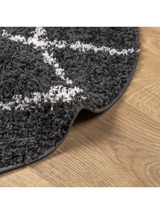 Koberec s vysokým vlasem moderní černý a krémový Ø 80 cm