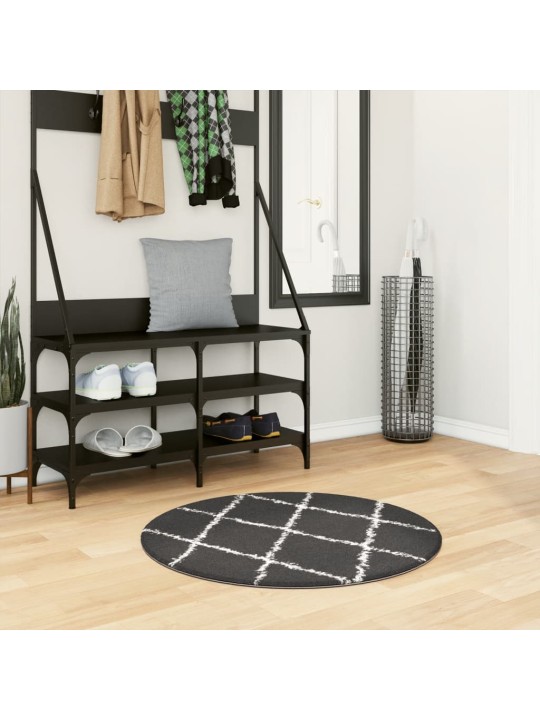 Koberec s vysokým vlasem moderní černý a krémový Ø 80 cm
