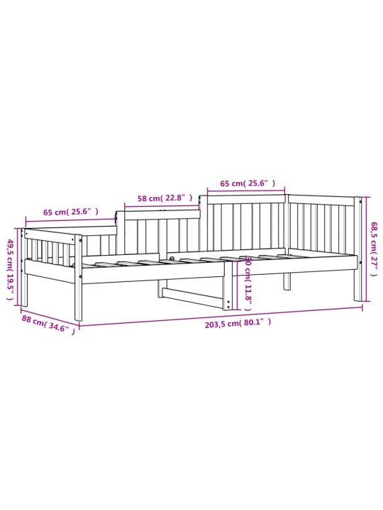 Válenda bez matrace bílá 80 x 200 cm masivní borovice
