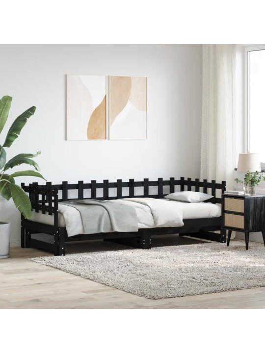 Výsuvná postel černá 2x (80 x 200) cm masivní borovice