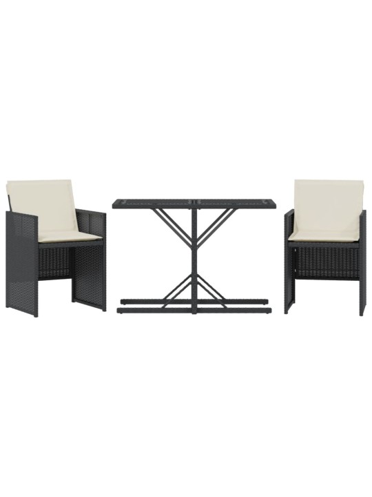3dílný bistro set s poduškami černý polyratan