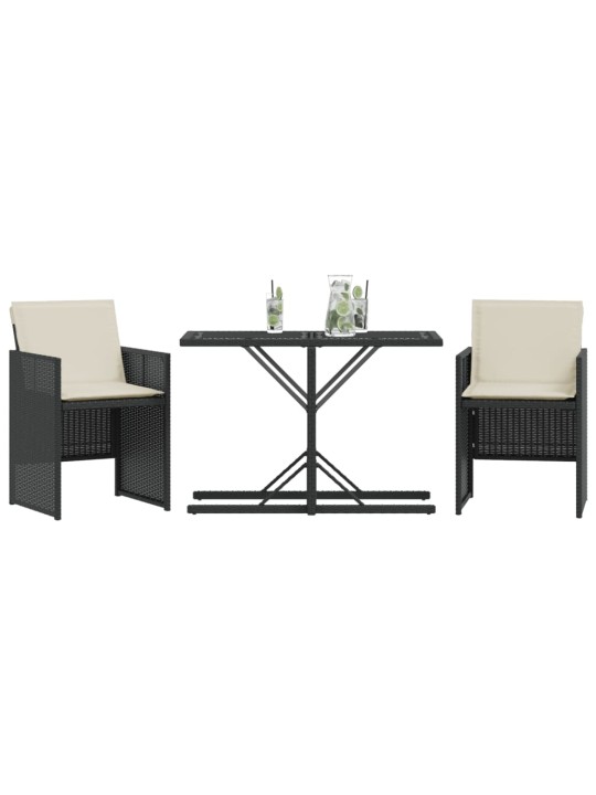 3dílný bistro set s poduškami černý polyratan