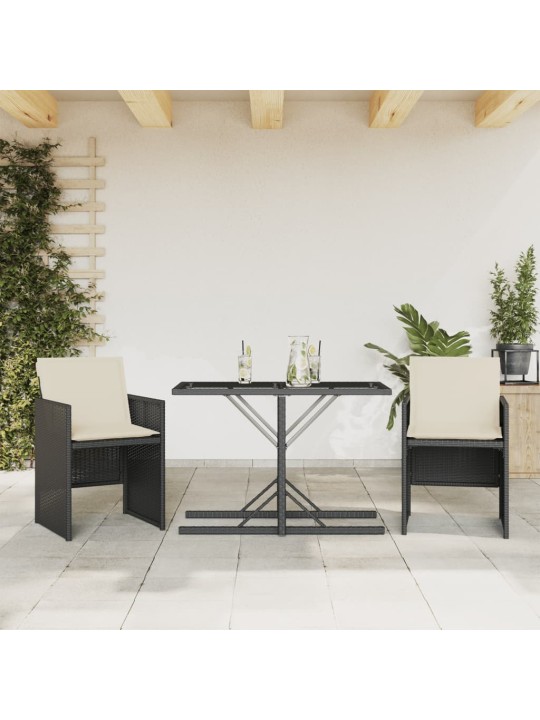 3dílný bistro set s poduškami černý polyratan