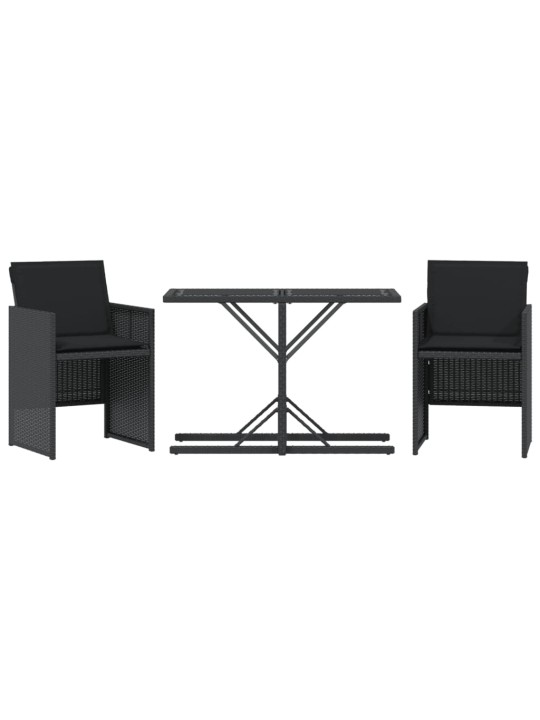 3dílný bistro set s poduškami černý polyratan