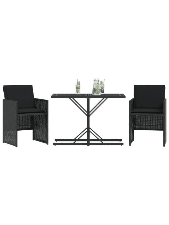 3dílný bistro set s poduškami černý polyratan