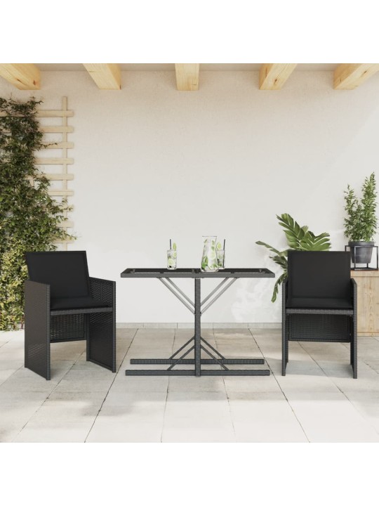 3dílný bistro set s poduškami černý polyratan