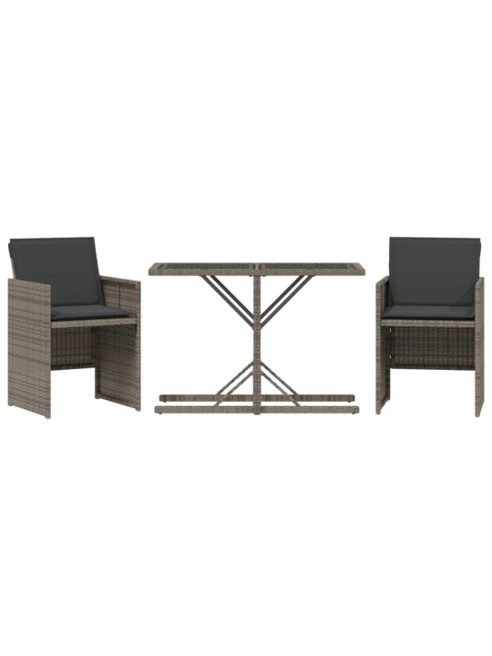3dílný bistro set s poduškami šedý polyratan