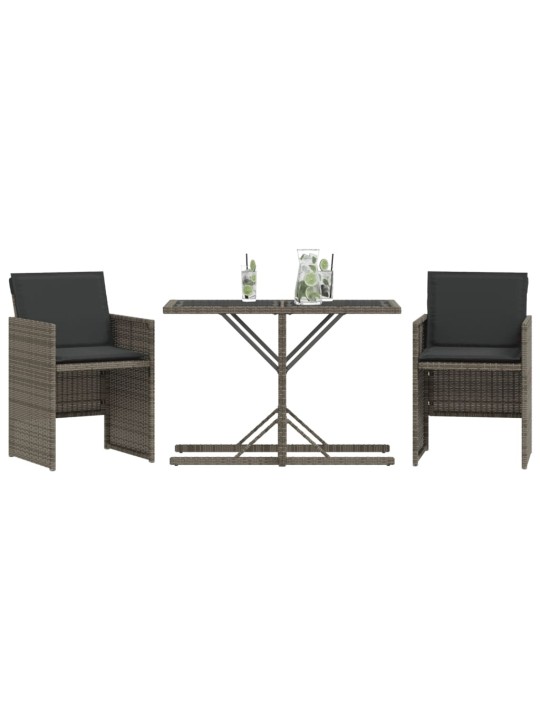 3dílný bistro set s poduškami šedý polyratan