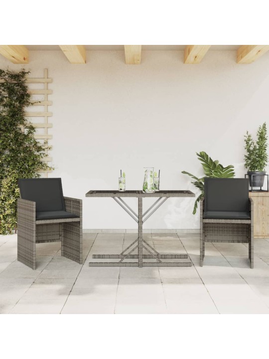3dílný bistro set s poduškami šedý polyratan
