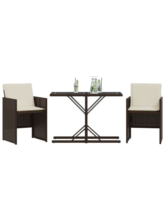 3dílný bistro set s poduškami hnědý polyratan
