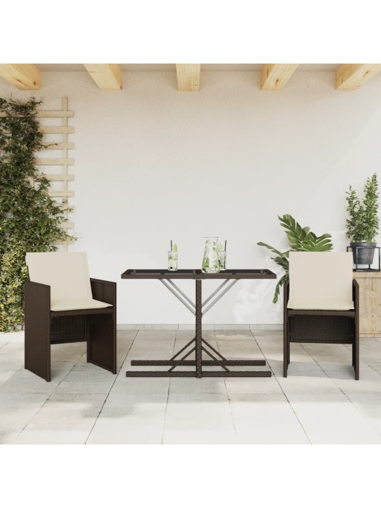 3dílný bistro set s poduškami hnědý polyratan