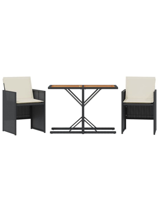 3dílný bistro set s poduškami černý polyratan