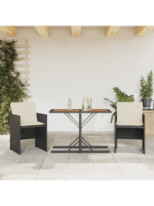 3dílný bistro set s poduškami černý polyratan