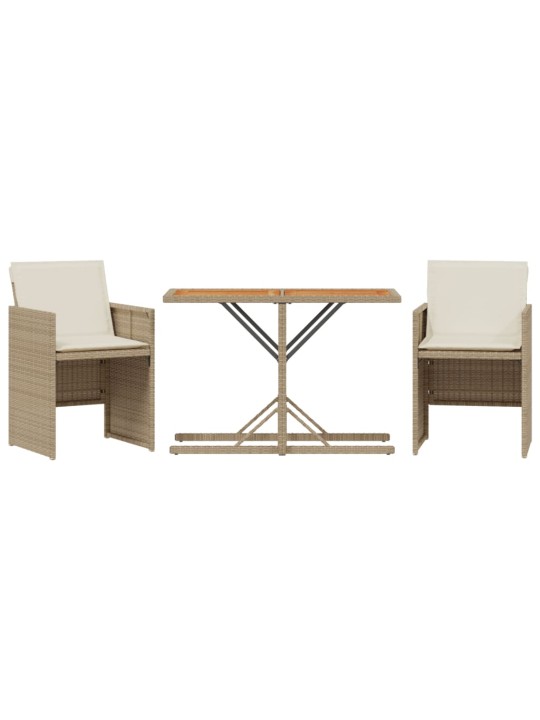 3dílný bistro set s poduškami béžový polyratan