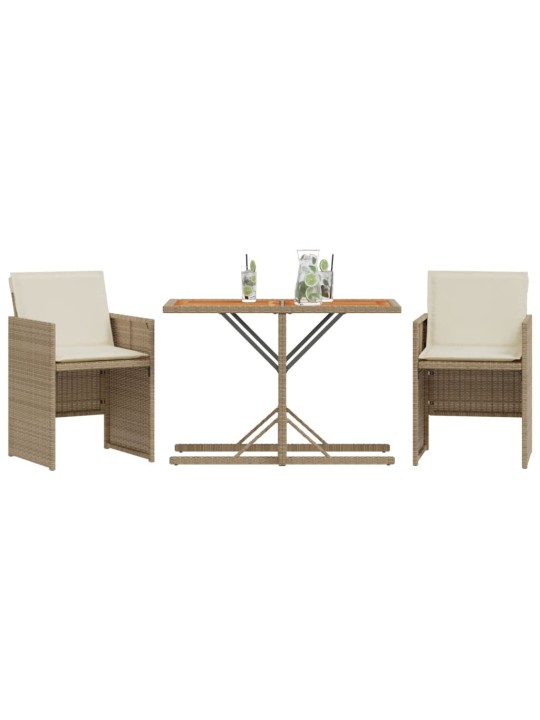 3dílný bistro set s poduškami béžový polyratan