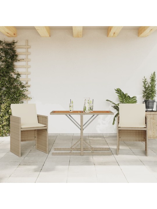 3dílný bistro set s poduškami béžový polyratan