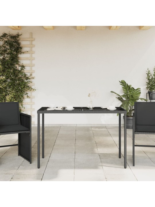 Zahradní stůl se skleněnou deskou černý 115x54x74 cm polyratan