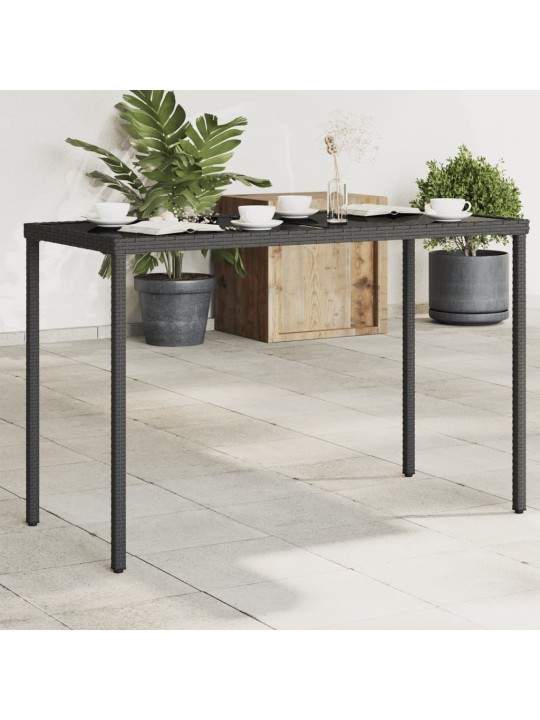 Zahradní stůl se skleněnou deskou černý 115x54x74 cm polyratan