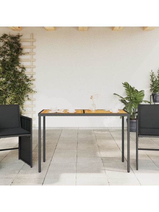 Zahradní stůl s akáciovou deskou černý 115x54x74 cm polyratan