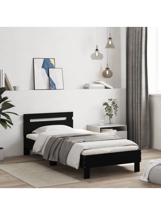 Rám postele s čelem černý 100 x 200 cm kompozitní dřevo
