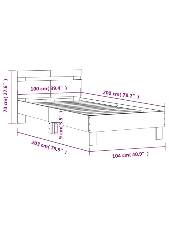 Rám postele s čelem kouřový dub 100 x 200 cm kompozitní dřevo