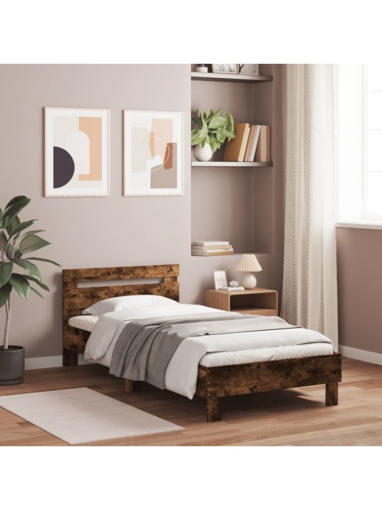 Rám postele s čelem kouřový dub 100 x 200 cm kompozitní dřevo