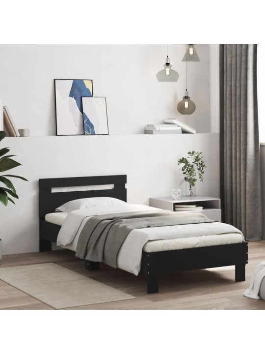 Rám postele s čelem černý 90 x 200 cm kompozitní dřevo